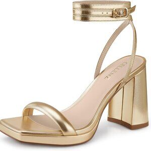 Women Chunky Platform Heels 3.9 Inch High Heel Open Toe Dressy Wedding Shoes